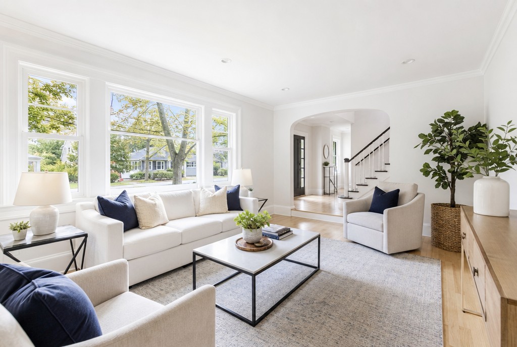 Bright, spotless living room in a Burlington County, NJ family home