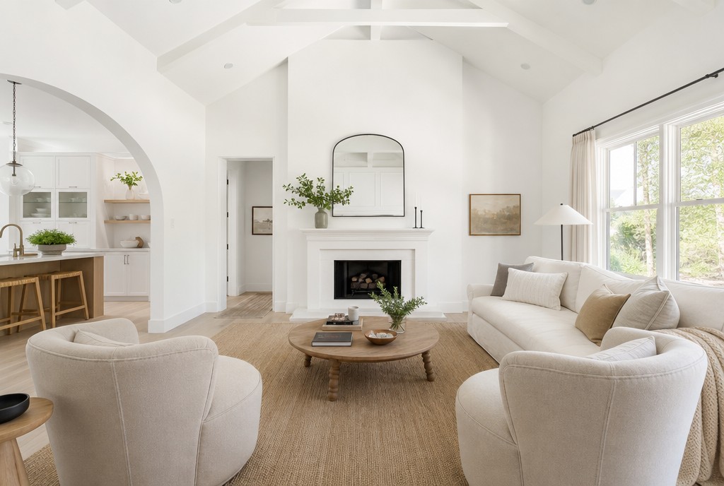 Bright, immaculately clean living room after a professional house cleaning service