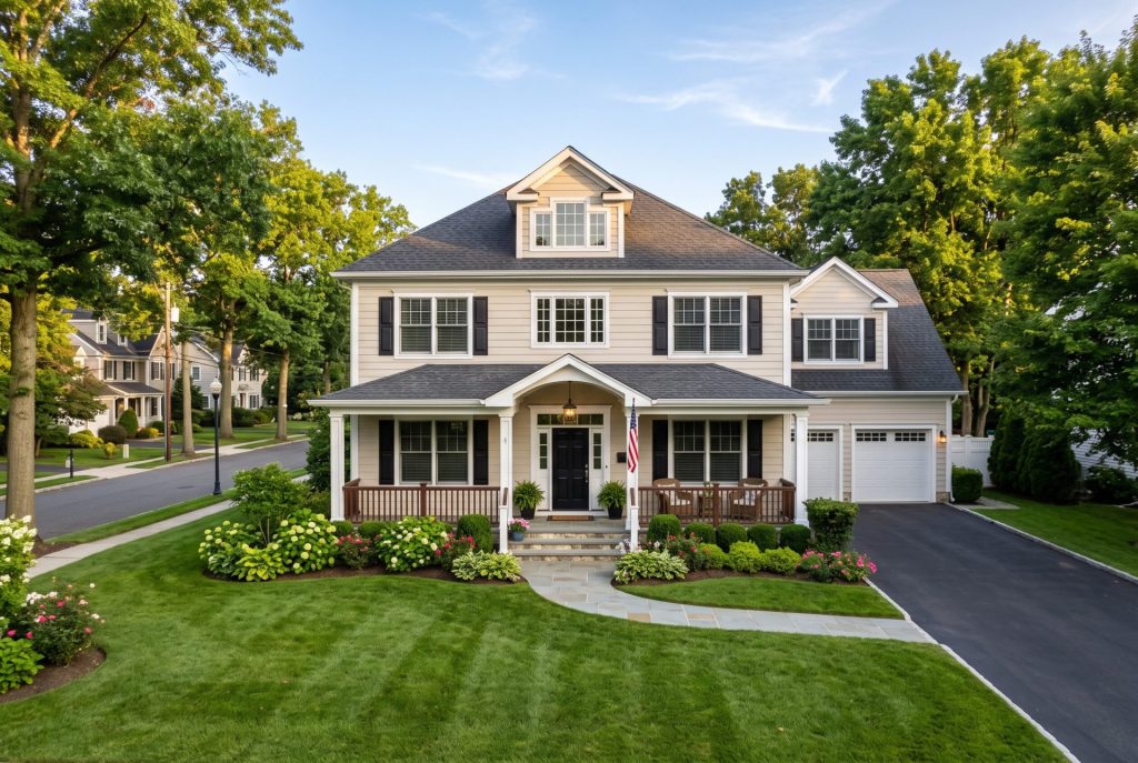 Two-story colonial family home exterior representing house cleaning in Washington Township, NJ